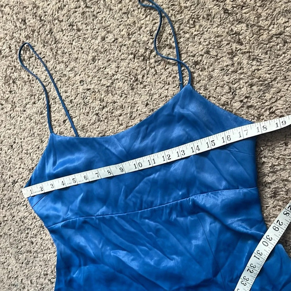 Anthropologie Royal Blue open back slip satin Mini Dress - Picture 14 of 16